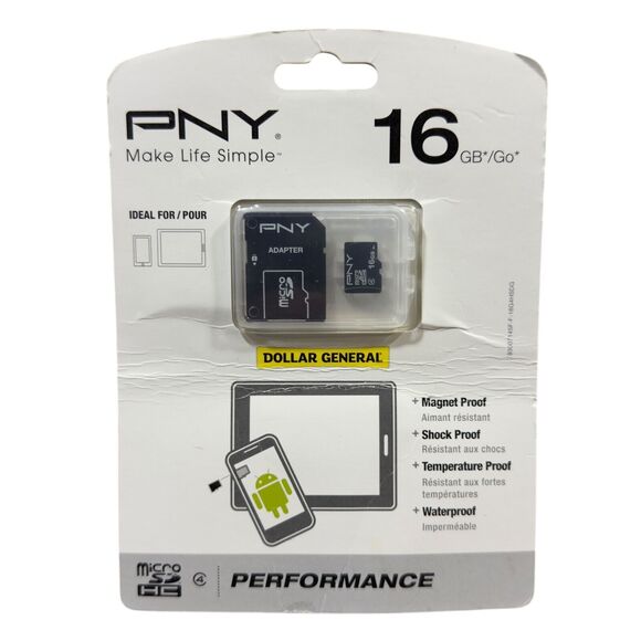 PNY 16 GB microSD High Capacity (microSDHC) with Adapter and Case NJ128905 - Picture 1 of 4